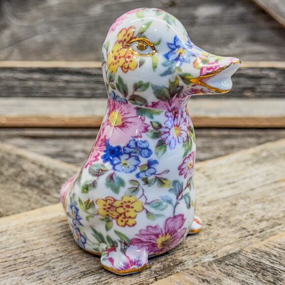 1980 Vintage Nantucket Chintz Porcelain Duck Figurine w/ Gold Accents, 3.5”H - Picture 4 of 10